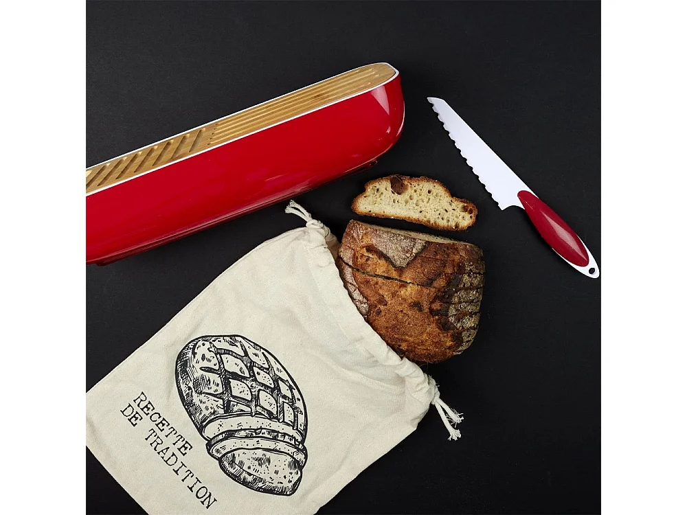 Corbeille à pain 3 en 1 avec couteau Rouge