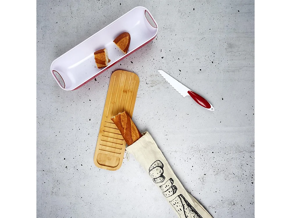 Corbeille à pain 3 en 1 avec couteau Rouge