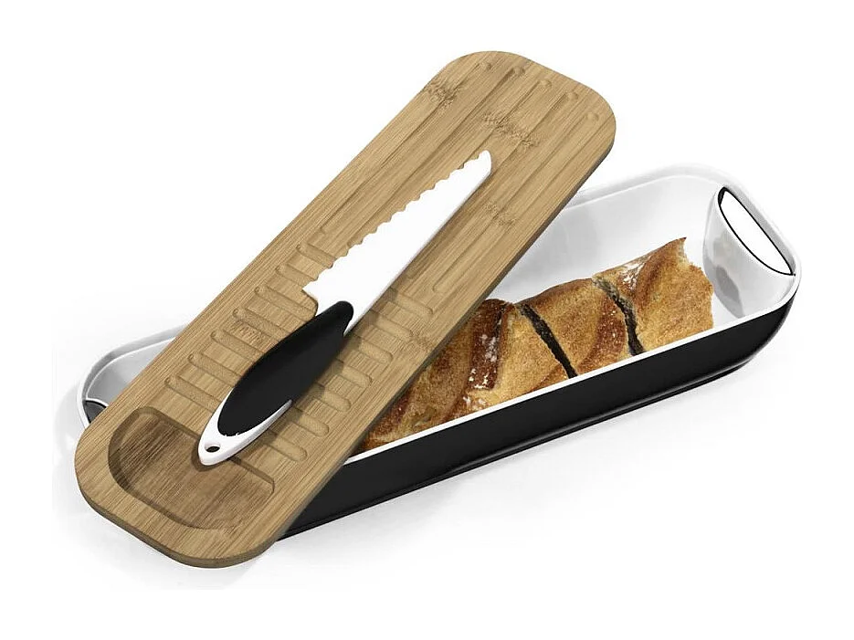 Corbeille à Pain & Couteau "3 en 1" 40cm Noir