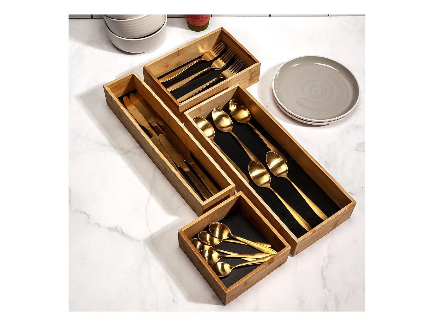 Rangement Tiroir Bois 38x15x7cm Beige, Noir