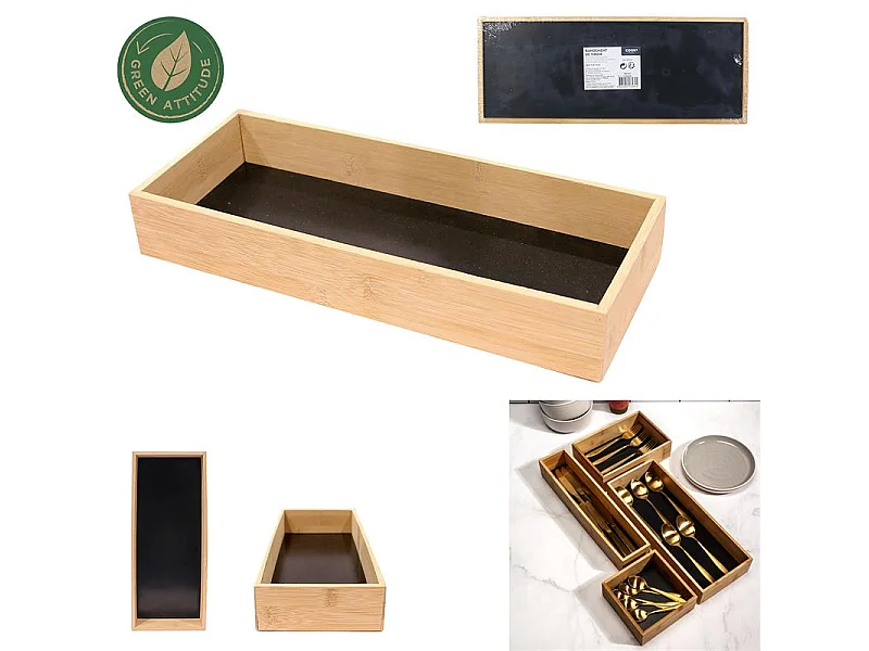 Rangement Tiroir Bois 38x15x7cm Beige, Noir