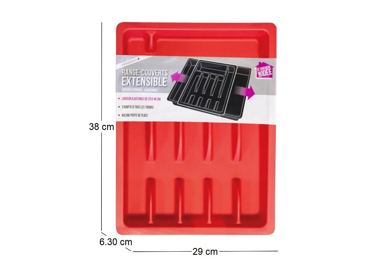 Range couverts ajustable en plastique Rouge