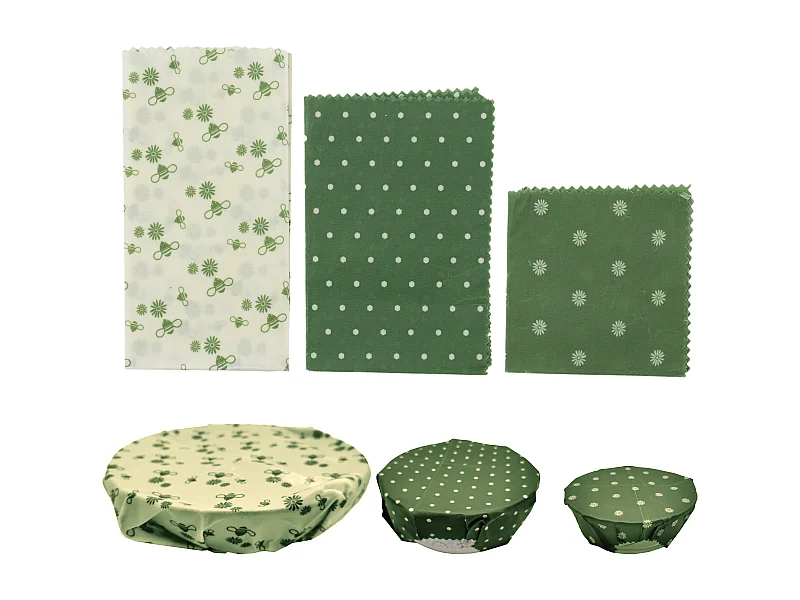 Emballage Alimentaire Cire Abeille X3 Vert, Beige