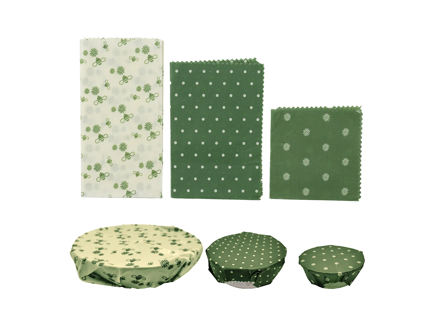 Emballage Alimentaire Cire Abeille X3 Vert, Beige