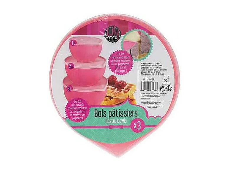 Bol Patissier Rose X3 1l 2l 3l Couvercle Rose