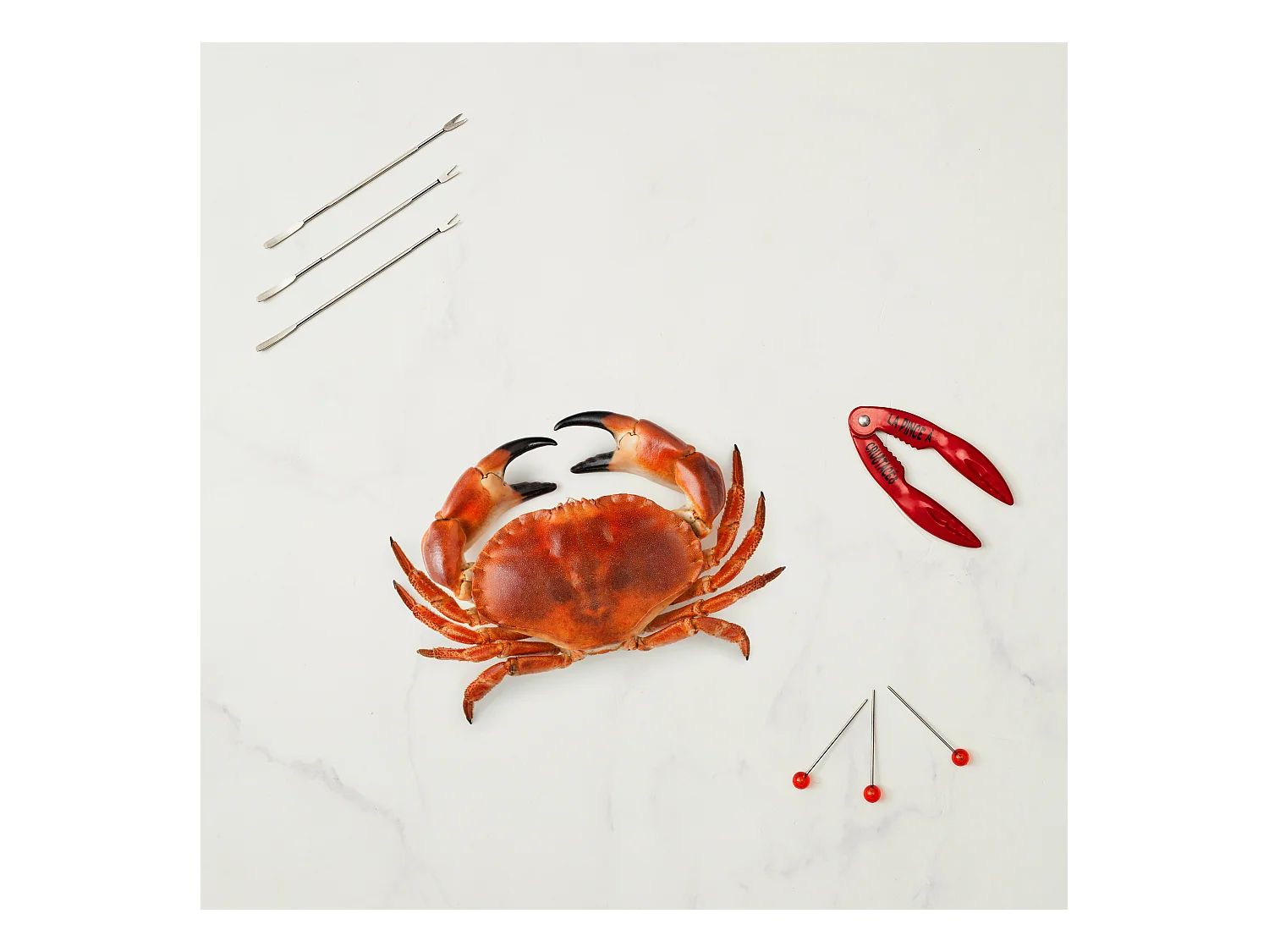 Coffret Crustaces Pince X1 Pique Fourchette X6 Rouge, Argent