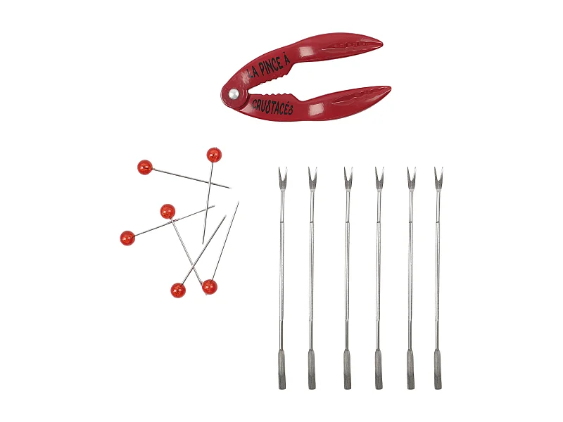 Coffret Crustaces Pince X1 Pique Fourchette X6 Rouge, Argent