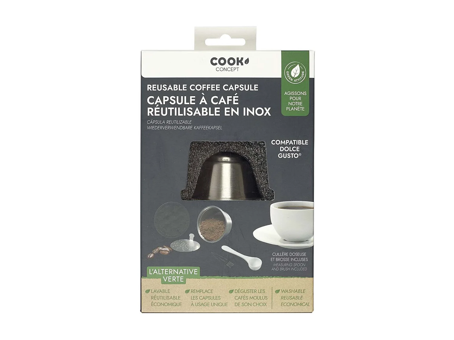 Capsule Reutilisable Acier Dolce Gusto Argent, Noir