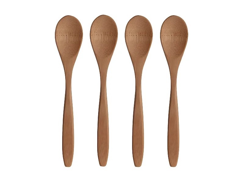 Lot de 4 Cuillères en Bambou "Ecolo" 18cm Naturel