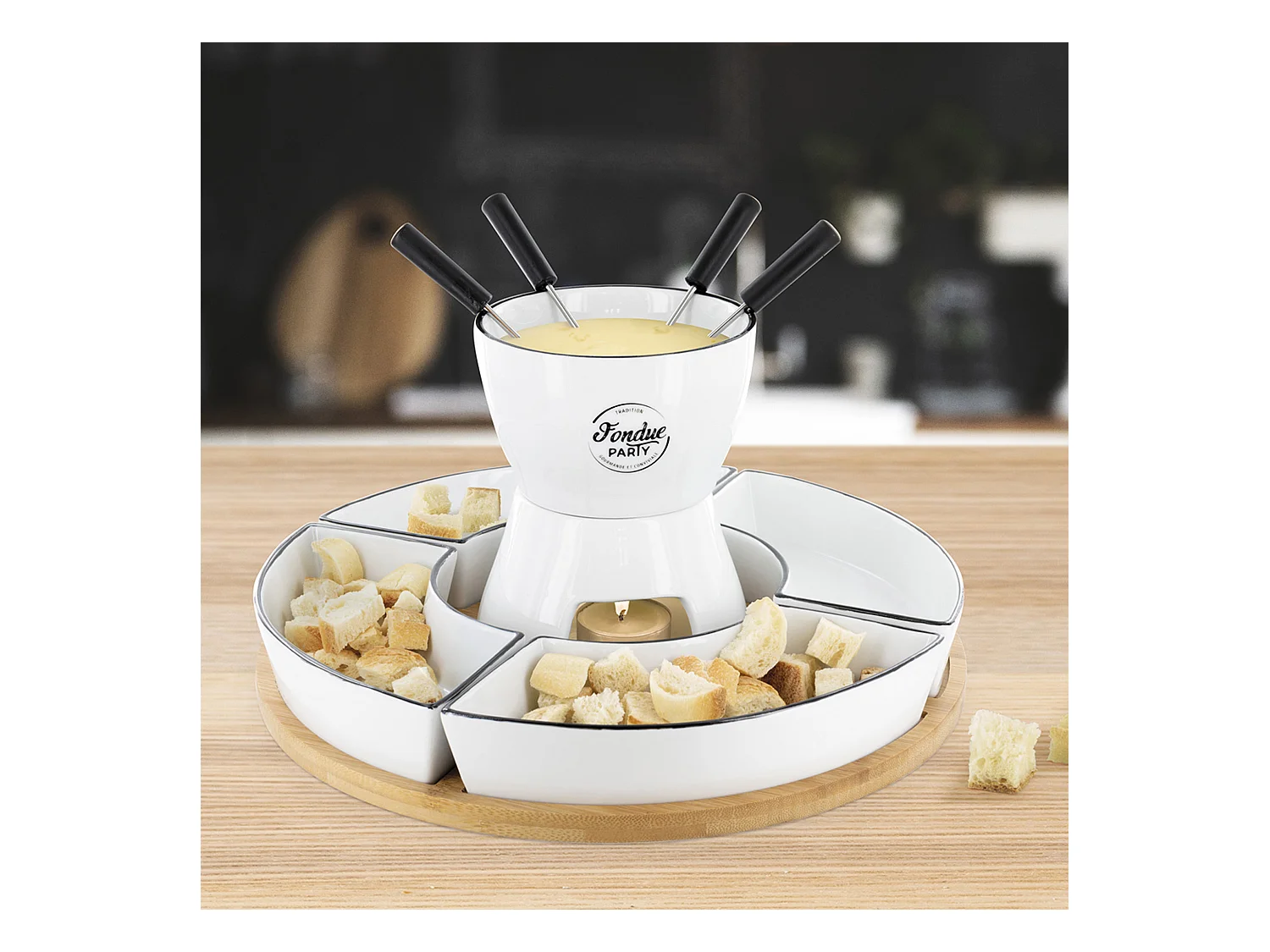 Fondue Coffret Support Bambou Coupellex4 Et P4 Blanc, Noir, Marron
