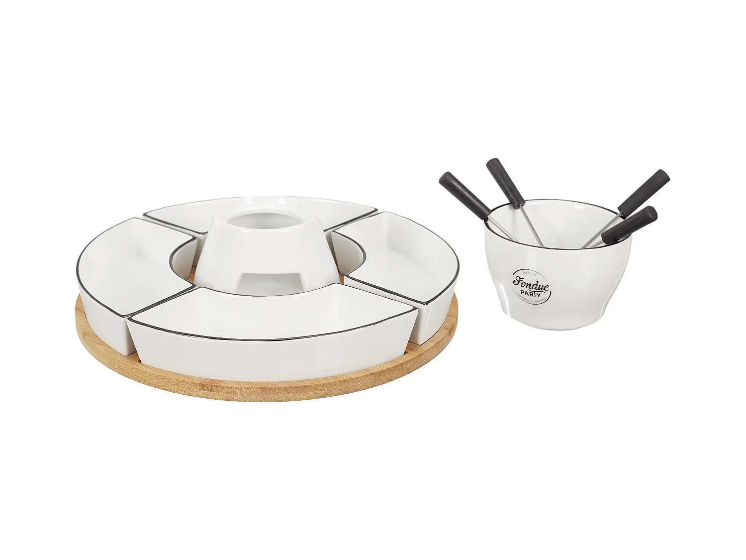 Fondue Coffret Support Bambou Coupellex4 Et P4 Blanc, Noir, Marron