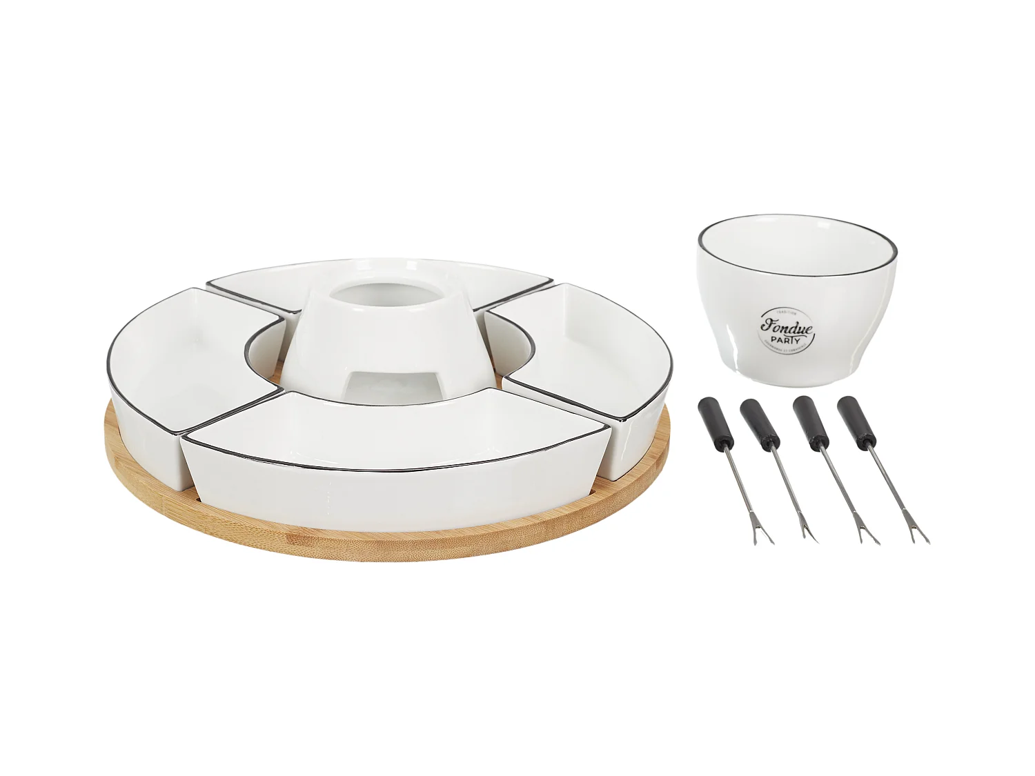 Fondue Coffret Support Bambou Coupellex4 Et P4 Blanc, Noir, Marron