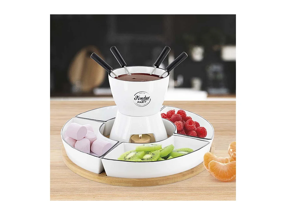 Fondue Coffret Support Bambou Coupellex4 Et P4 Blanc, Noir, Marron
