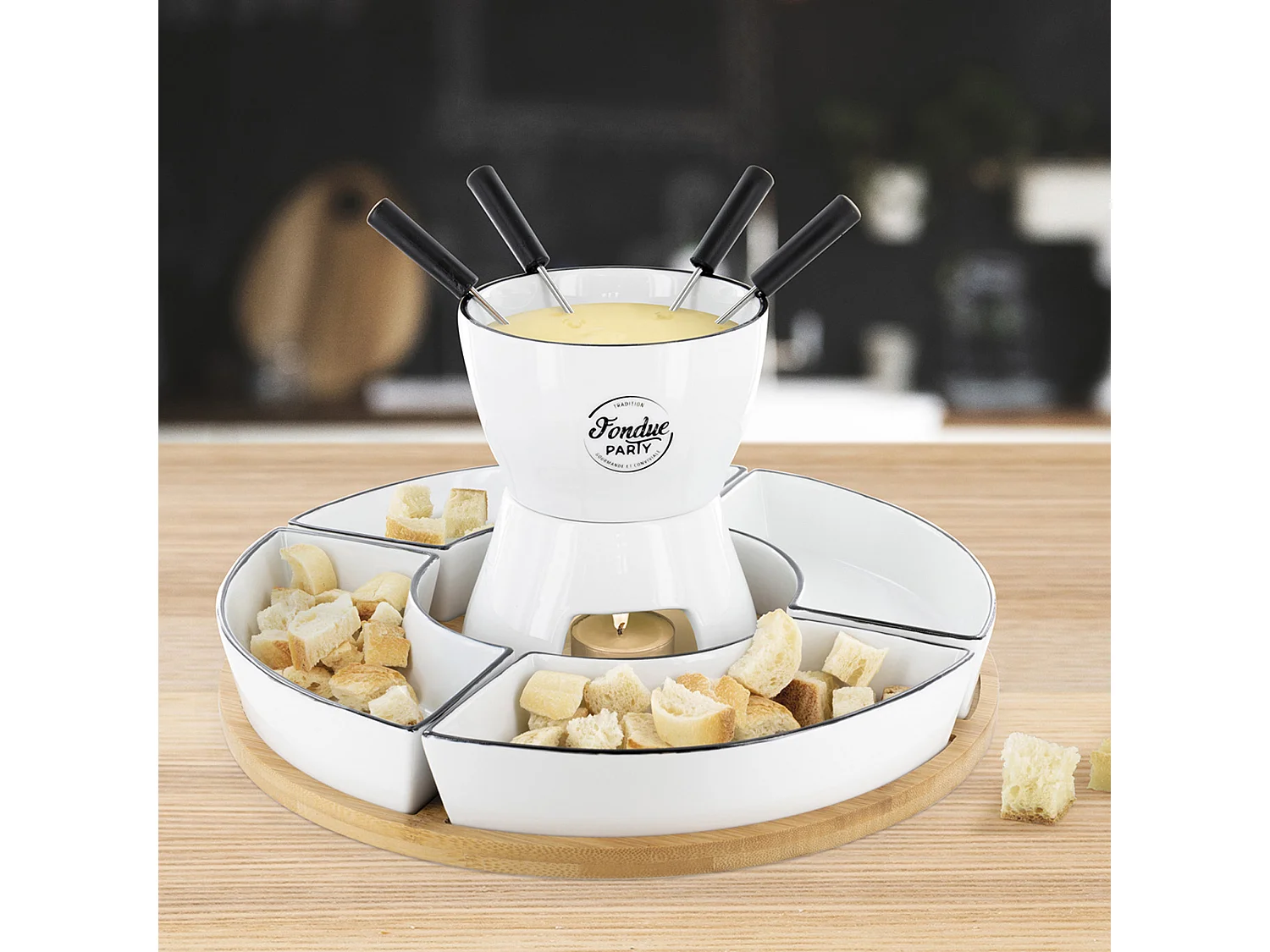 Fondue Coffret Support Bambou Coupelle X4 Et P4 M4 A1/m4