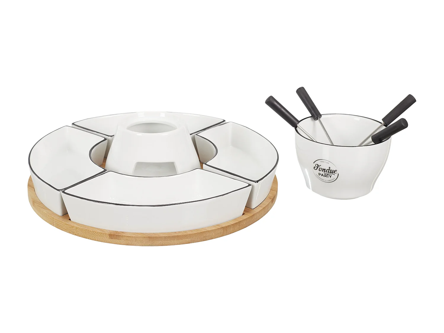 Fondue Coffret Support Bambou Coupellex4 Et P4 Blanc, Noir, Marron
