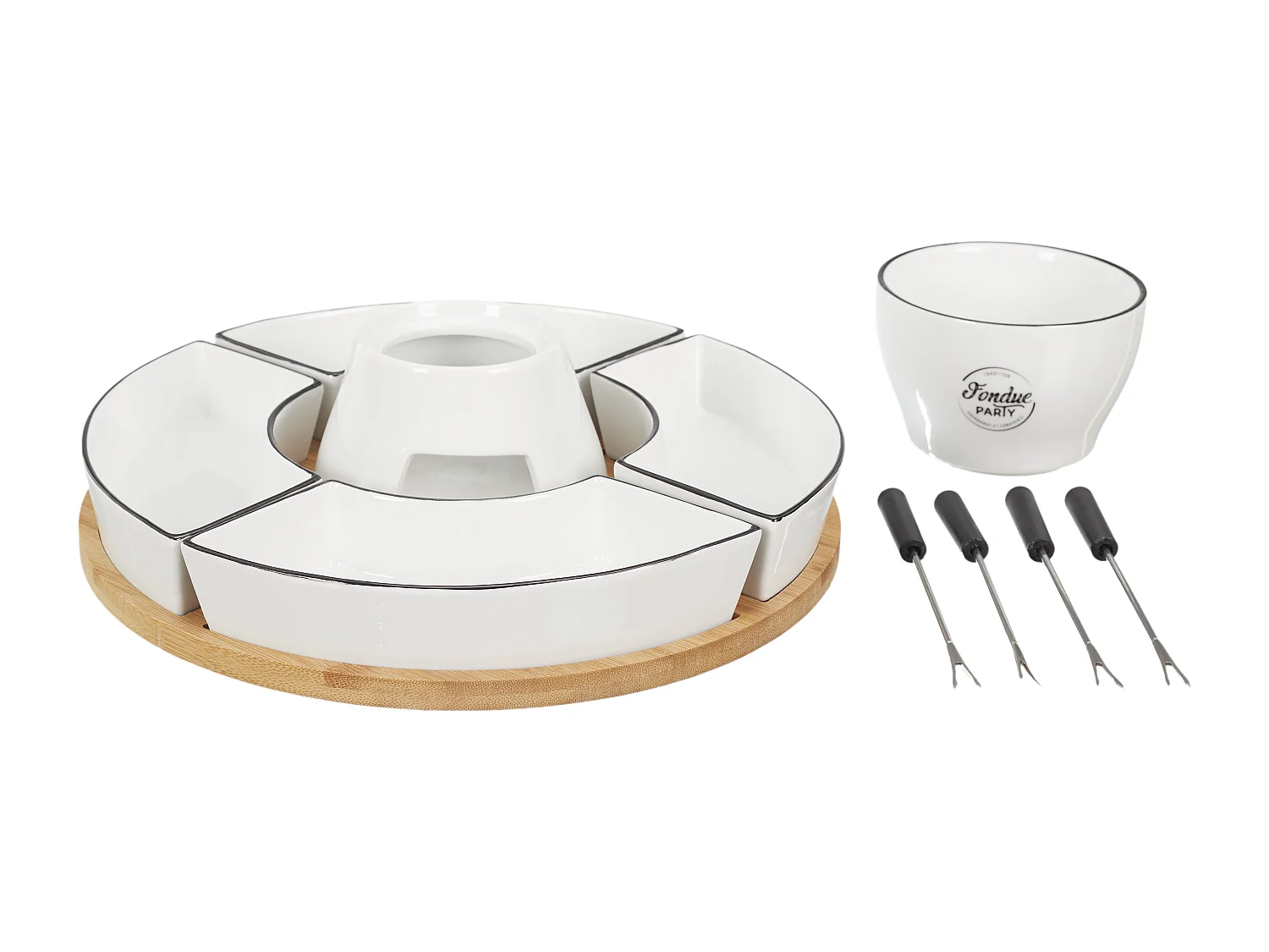 Fondue Coffret Support Bambou Coupellex4 Et P4 Blanc, Noir, Marron