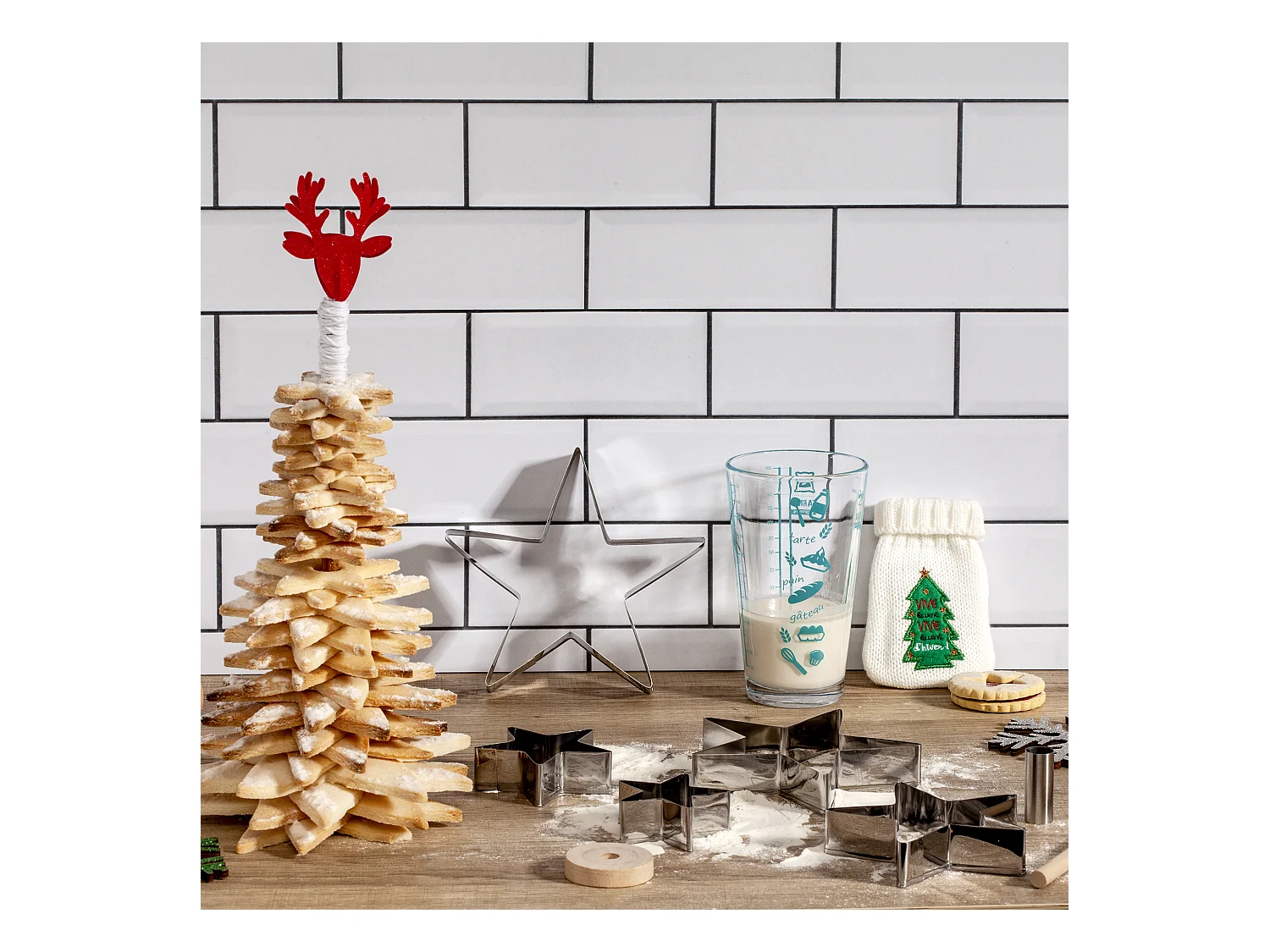 Coffret Dessert Sapin De Noel Etoiles Marron, Argent