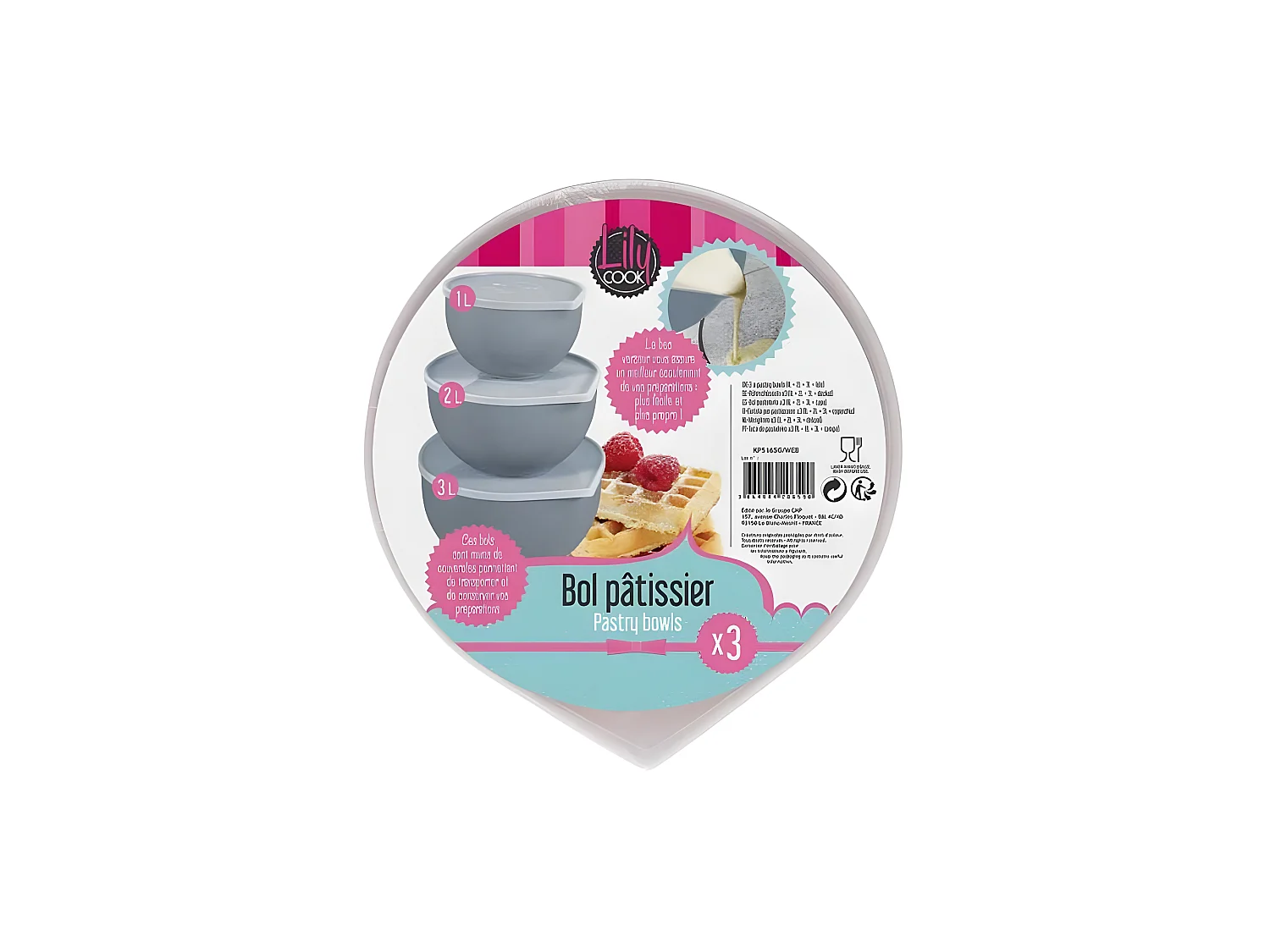 Lot de 3 Bols Pâtissiers "Couvercles" 24cm Gris