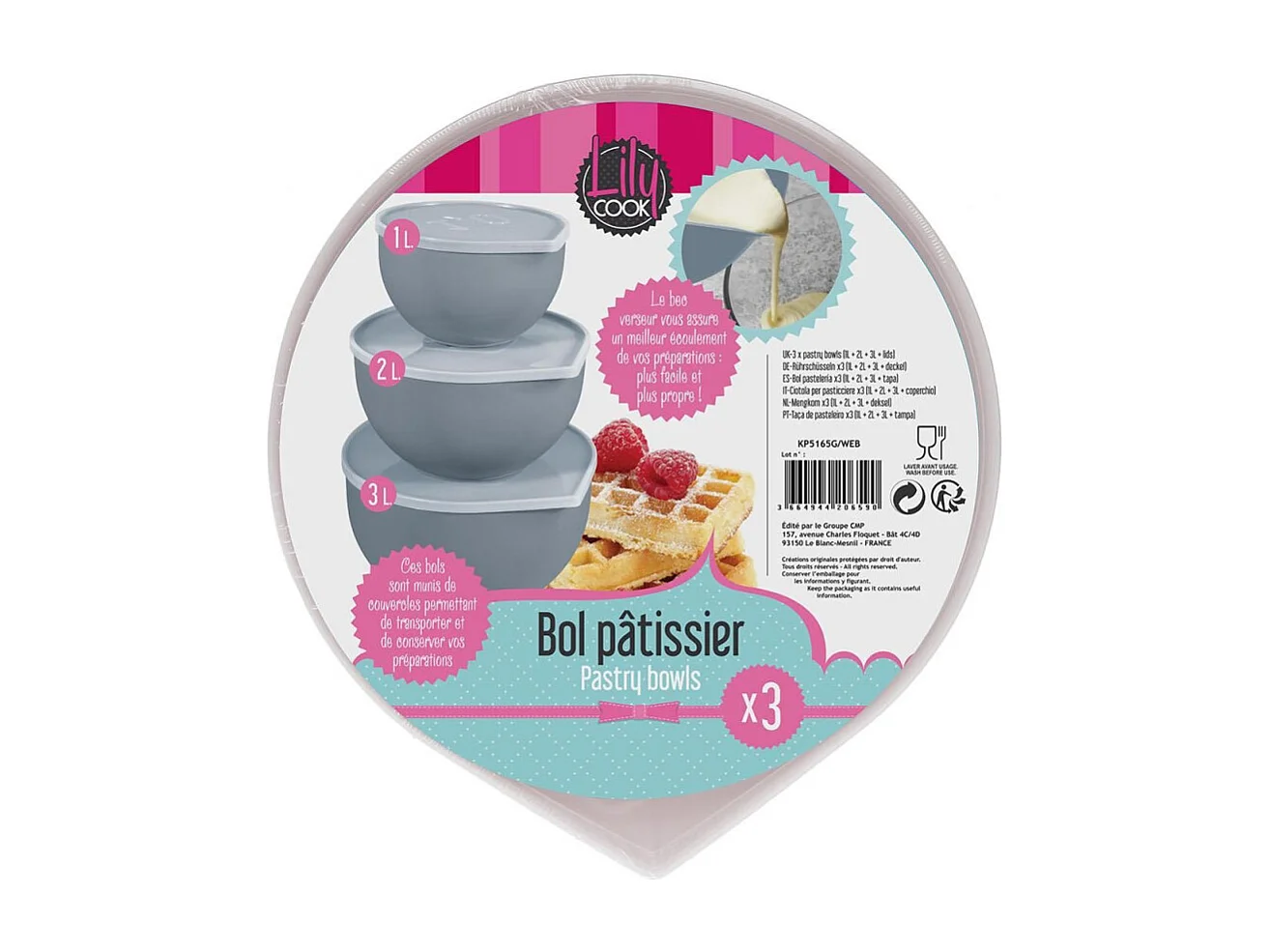 Lot de 3 Bols Pâtissiers "Couvercles" 24cm Gri