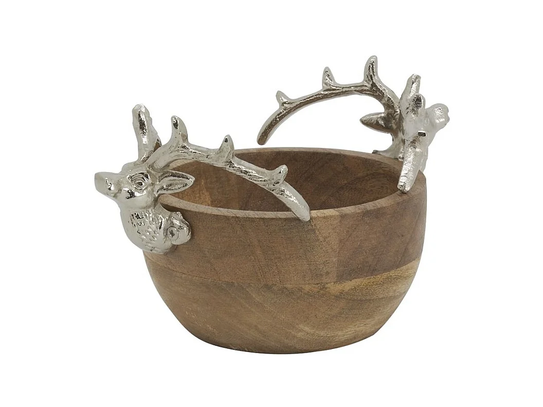 Runder Korb aus Mangoholz mit Hirschkopf