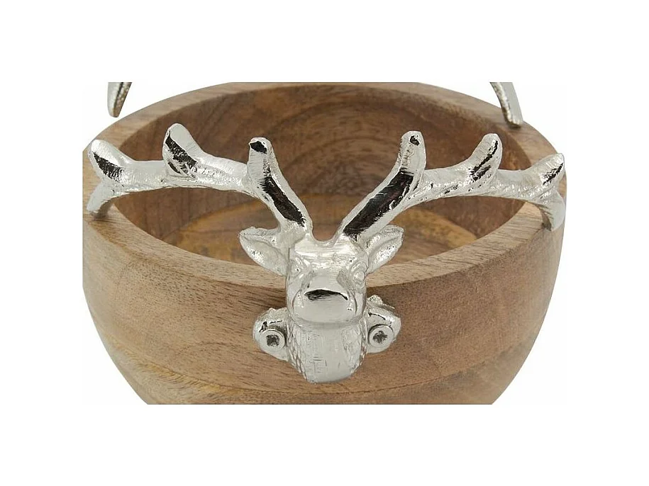 Runder Korb aus Mangoholz mit Hirschkopf