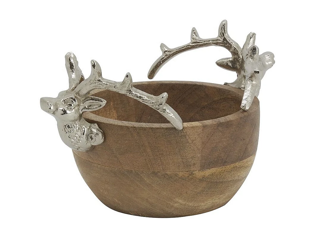 Runder Korb aus Mangoholz mit Hirschkopf