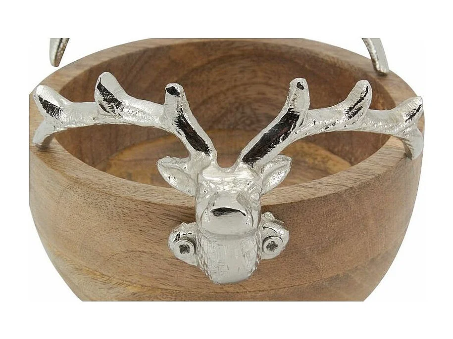 Runder Korb aus Mangoholz mit Hirschkopf