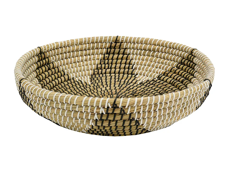 Corbeille à fruits en jonc naturel et teinté