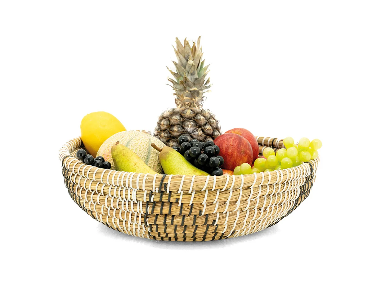 Corbeille à fruits en jonc naturel et teinté