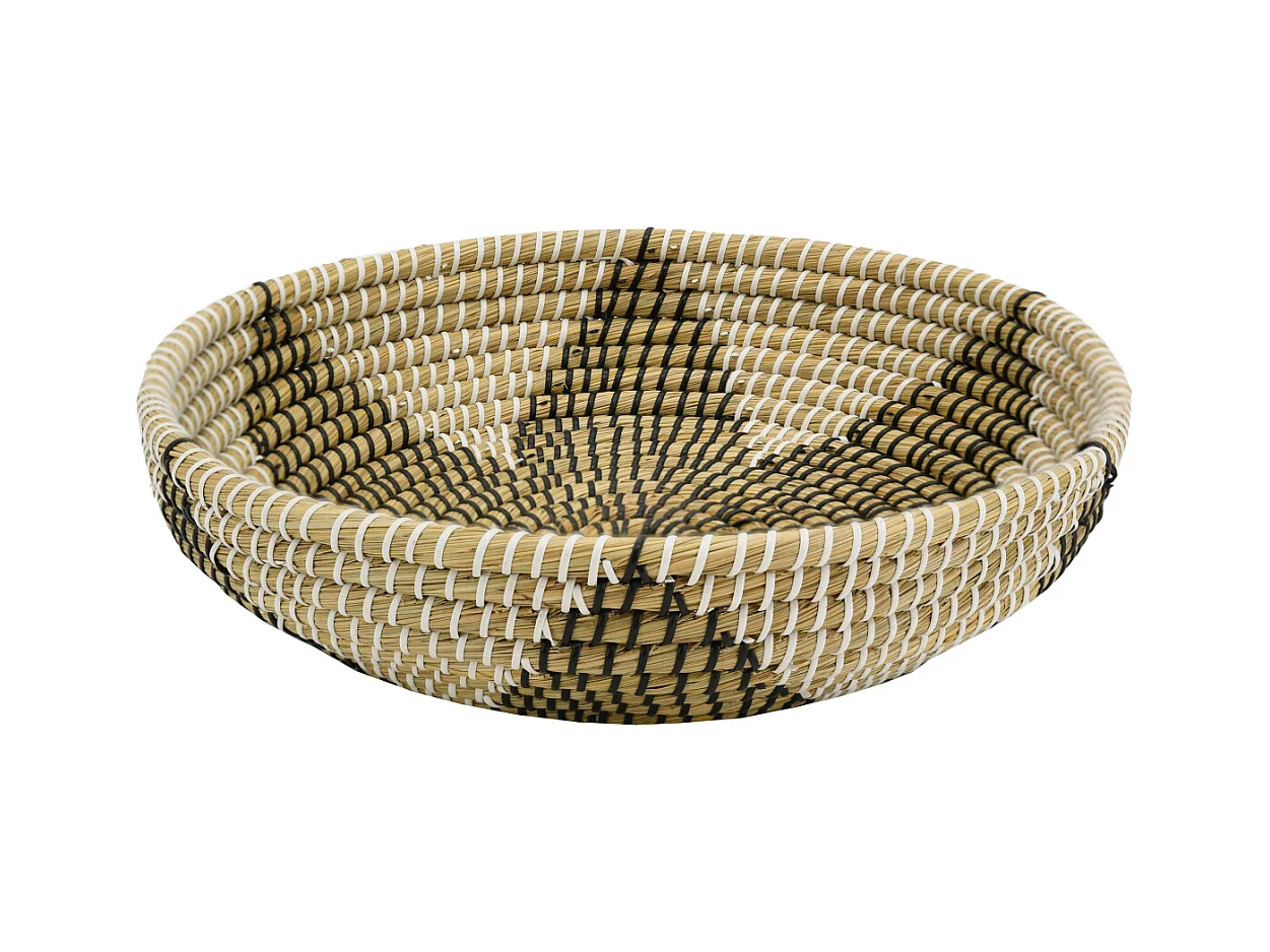 Corbeille à fruits en jonc naturel et teinté