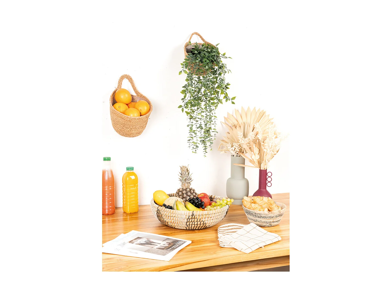 Cesto di frutta in giunco naturale e tinto