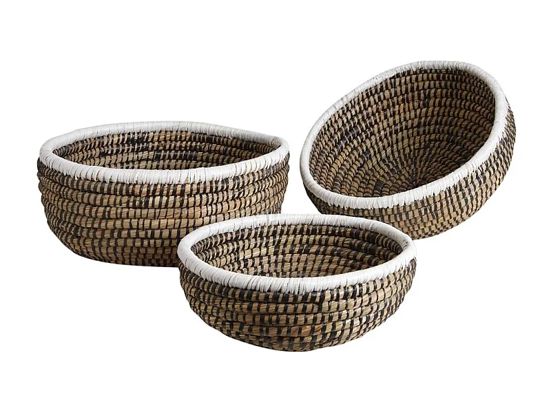 Cesti di frutta in giunco marino naturale e tinto (set di 3)