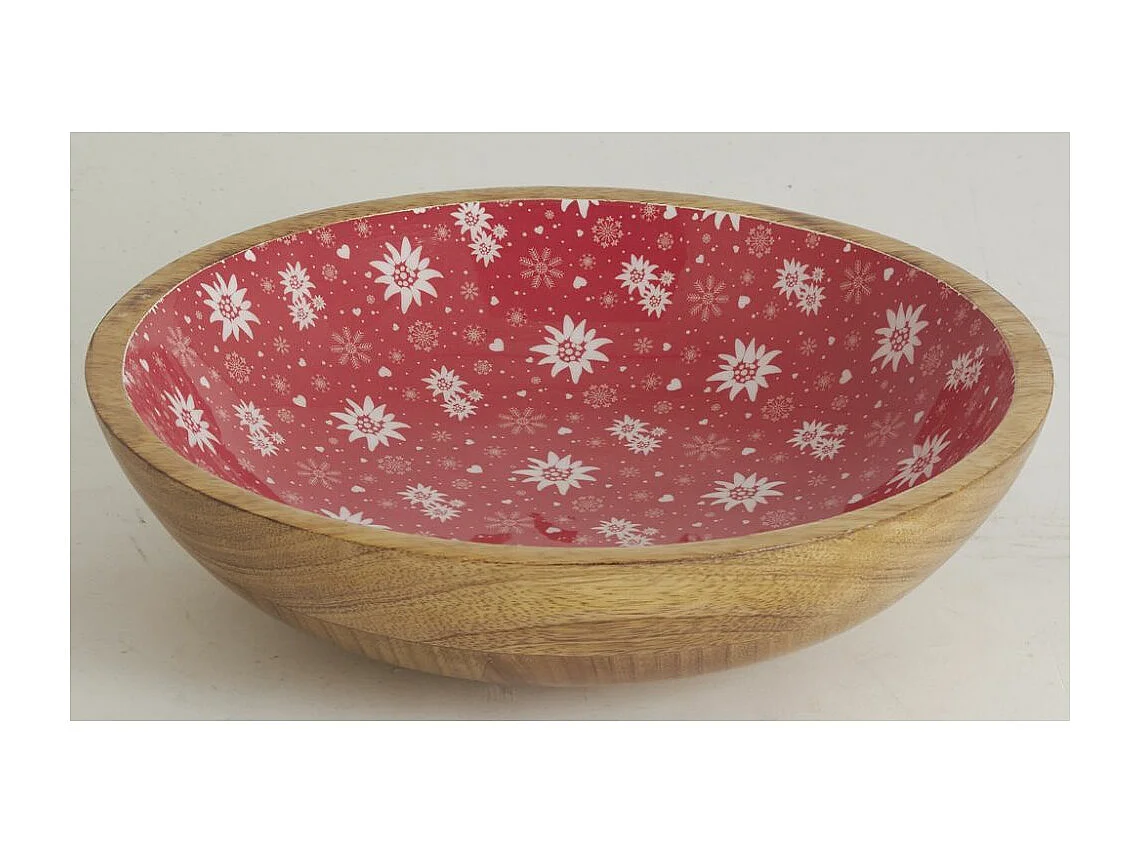 Korb aus Mangoholz und Kunstharz Dekor Edelweiss Großes Modell