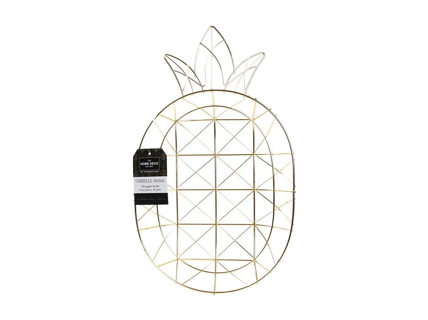 Cesta de alambre con forma de piña dorada