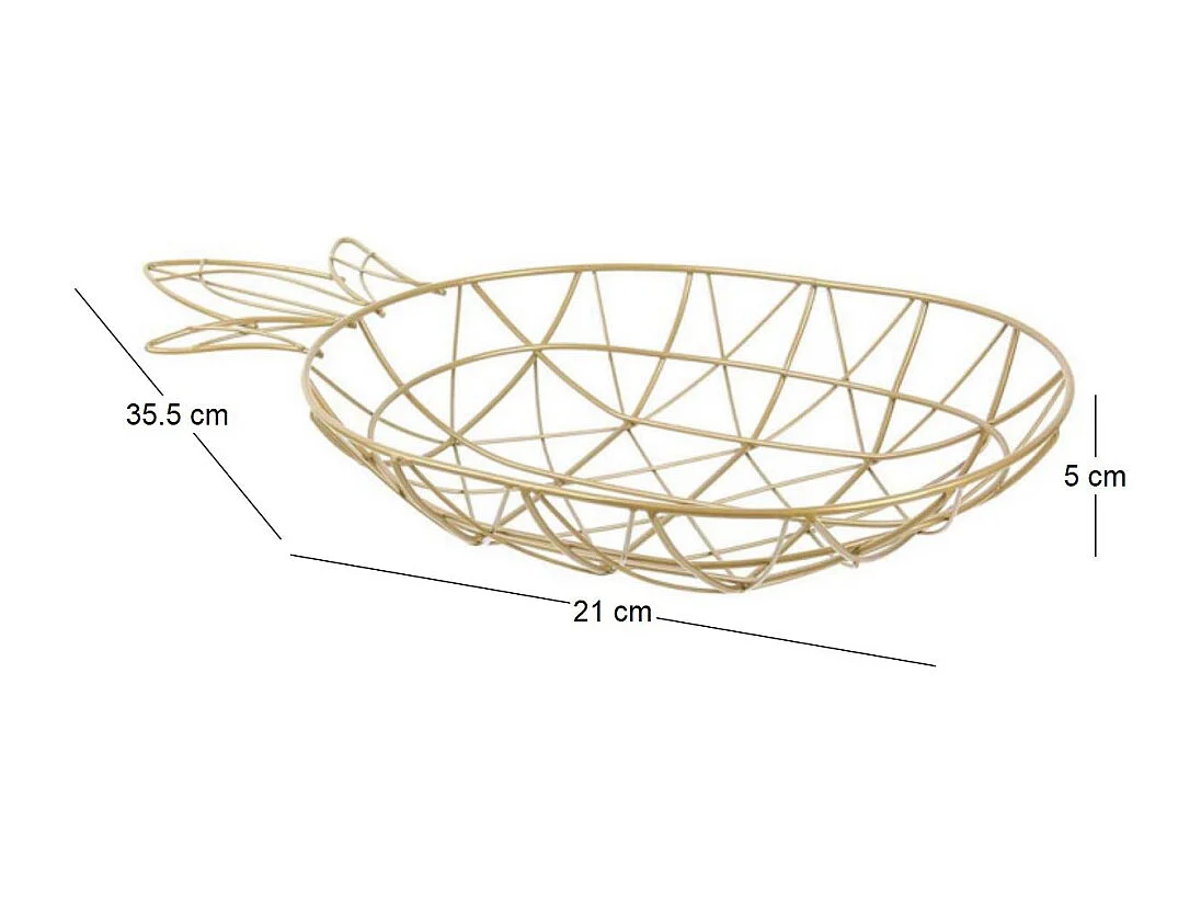Cesta de alambre con forma de piña dorada