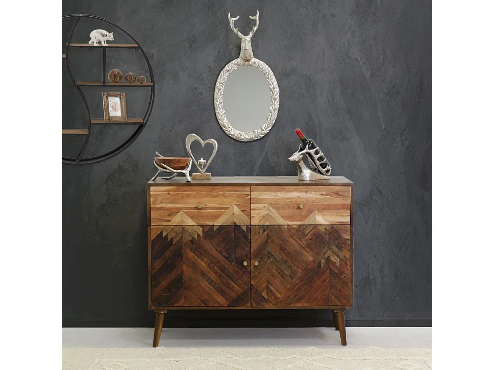 Corbeille en manguier avec bois de cerf en aluminium