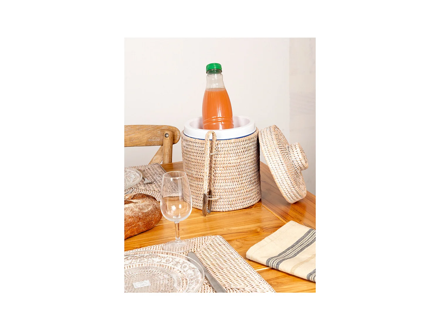 Seau à glace en rotin avec pince