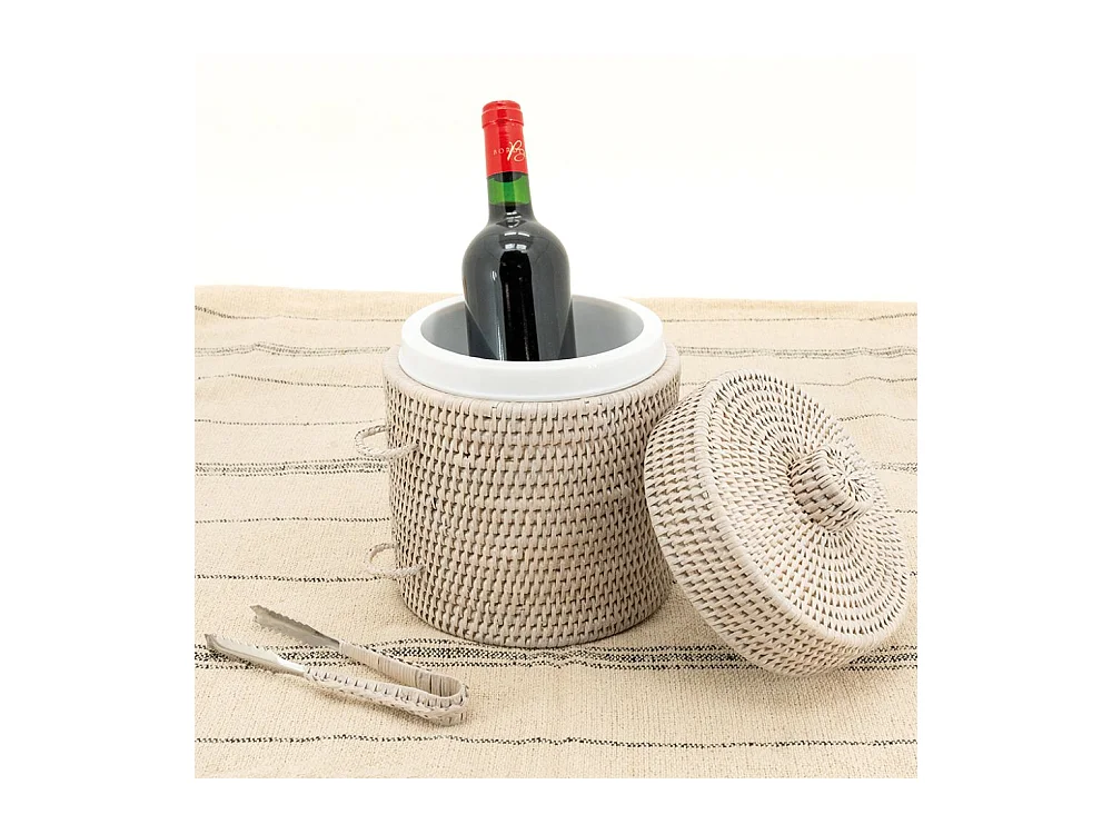 Seau à glace en rotin avec pince