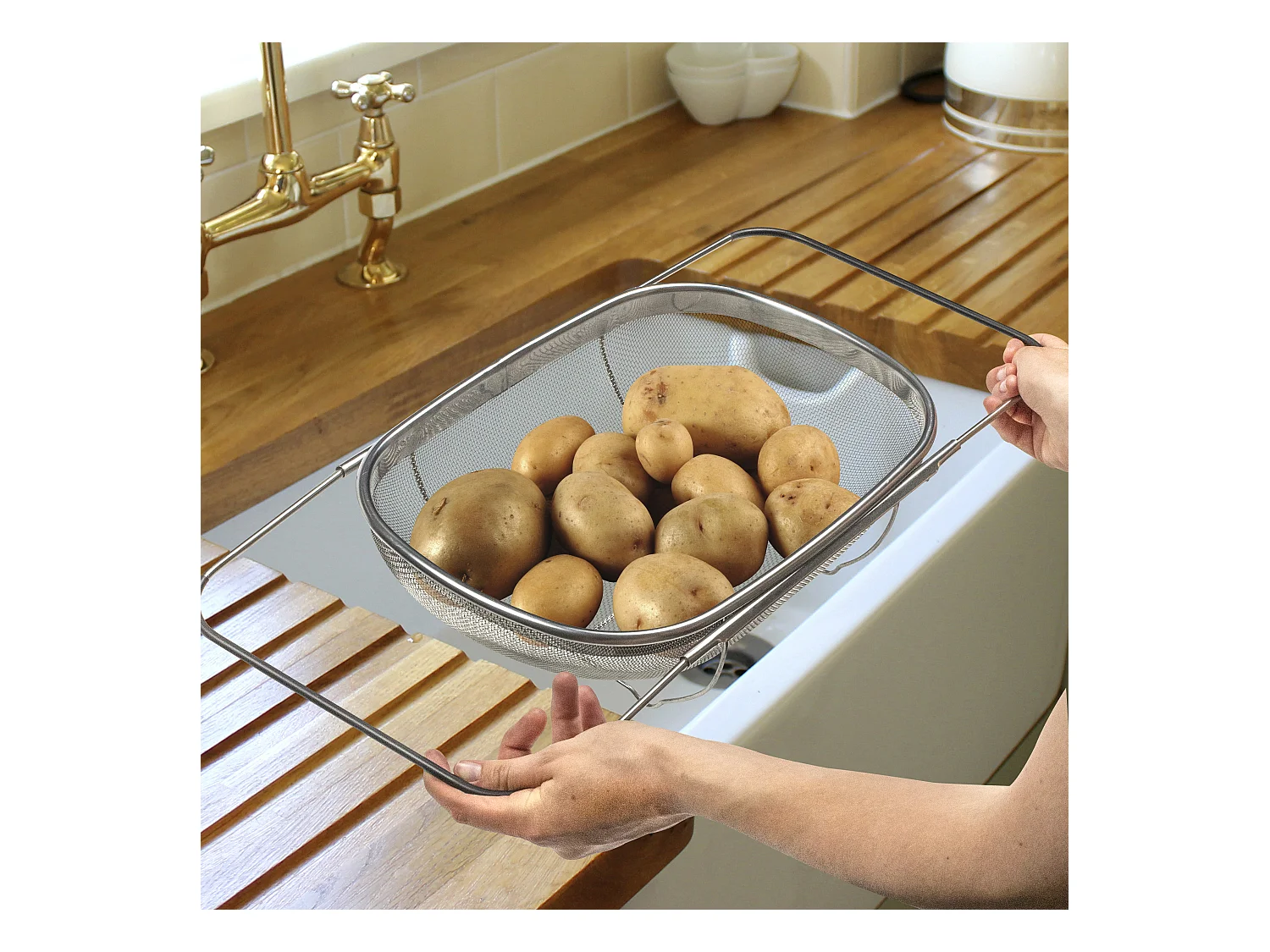 Colino con Manici Estensibili in Acciaio Inossidabile - Taglia Regolabile per Lavello