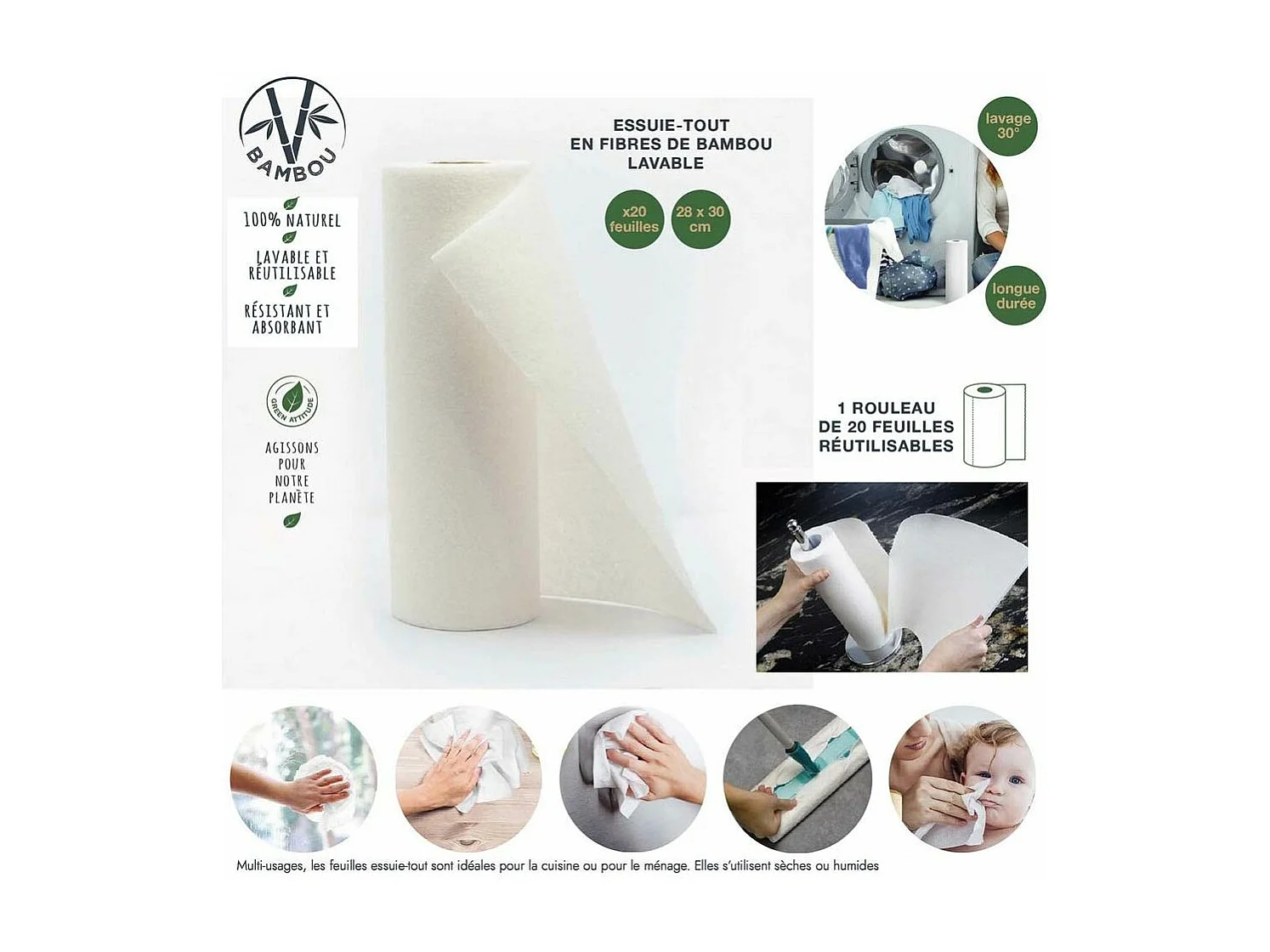 Essuie-tout réutilisable Eco concept Lot de 3