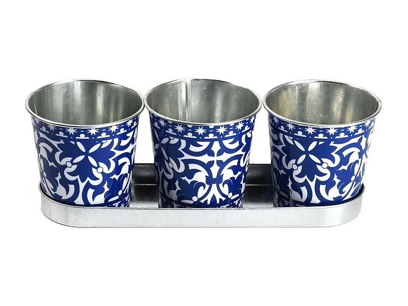 Jardinière en zinc 3 pots carreaux de ciment