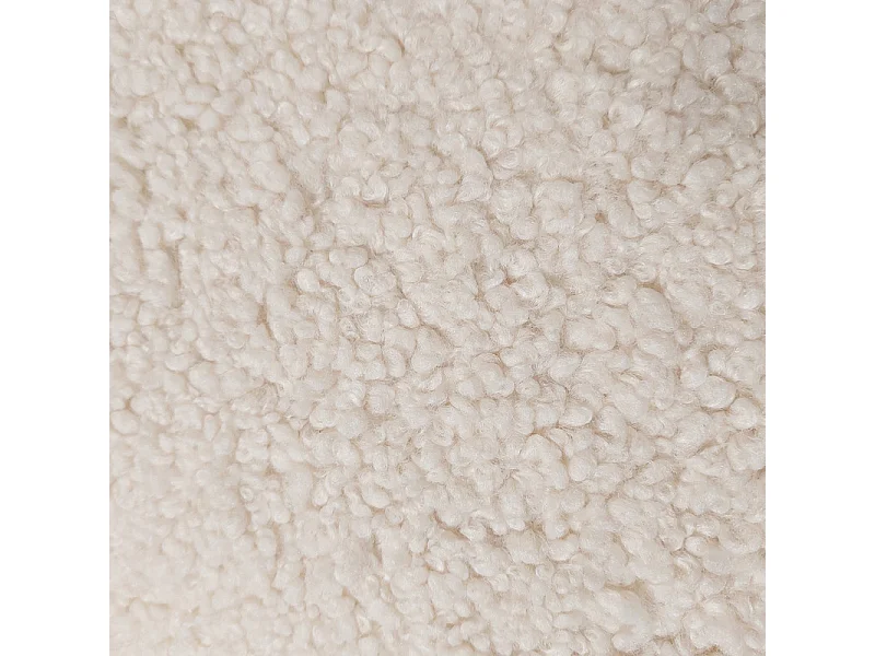 Pouf en tissu bouclette écru imitation laine et pieds en bois - SHAUN