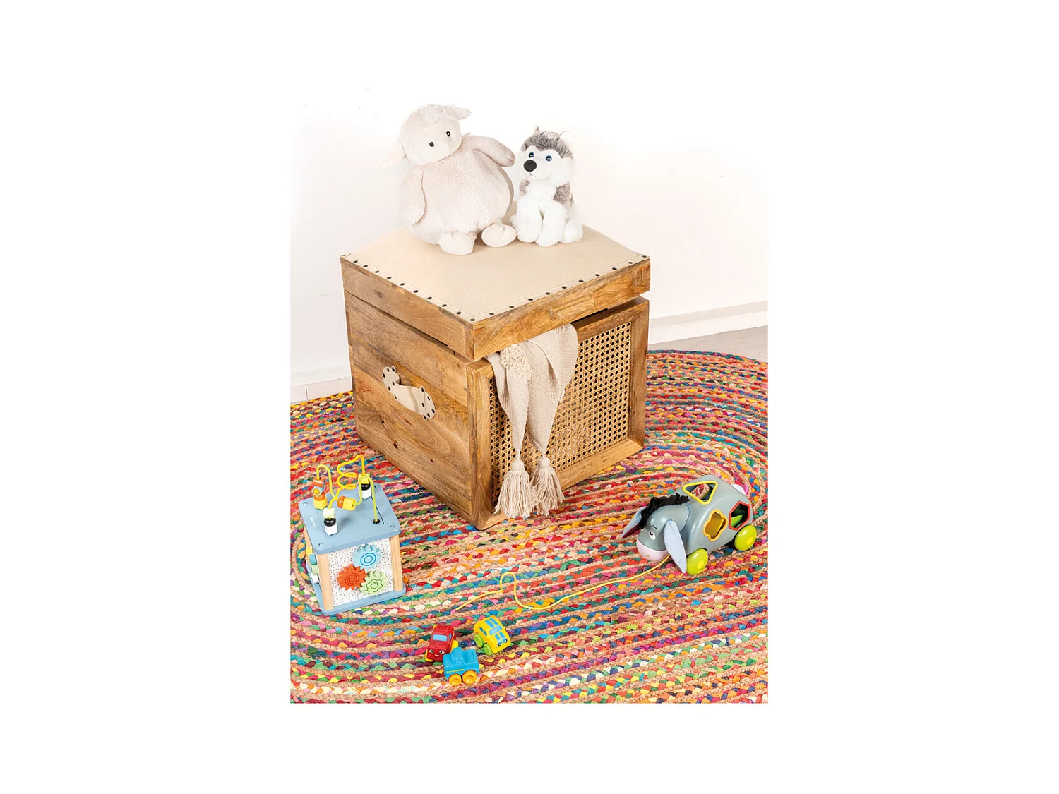 Coffre pouf carré en manguier