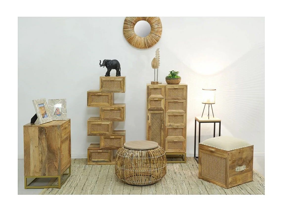 Coffre pouf carré en manguier