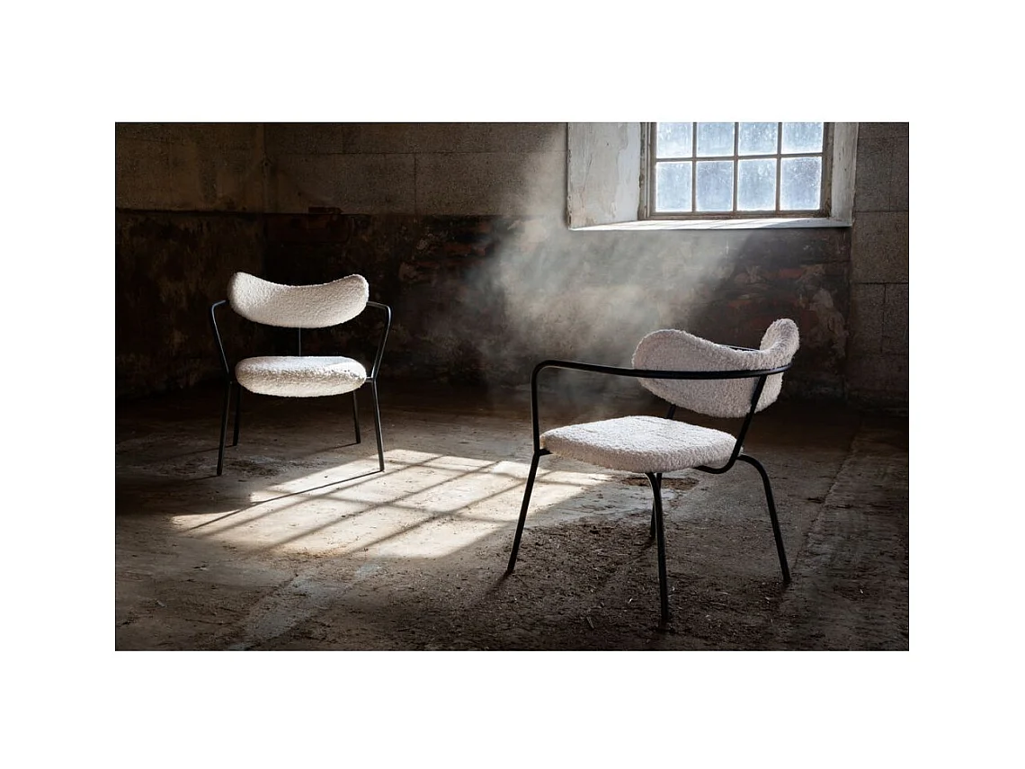 Fauteuil Design Bouclette "Duffy" 69cm Blanc Cassé