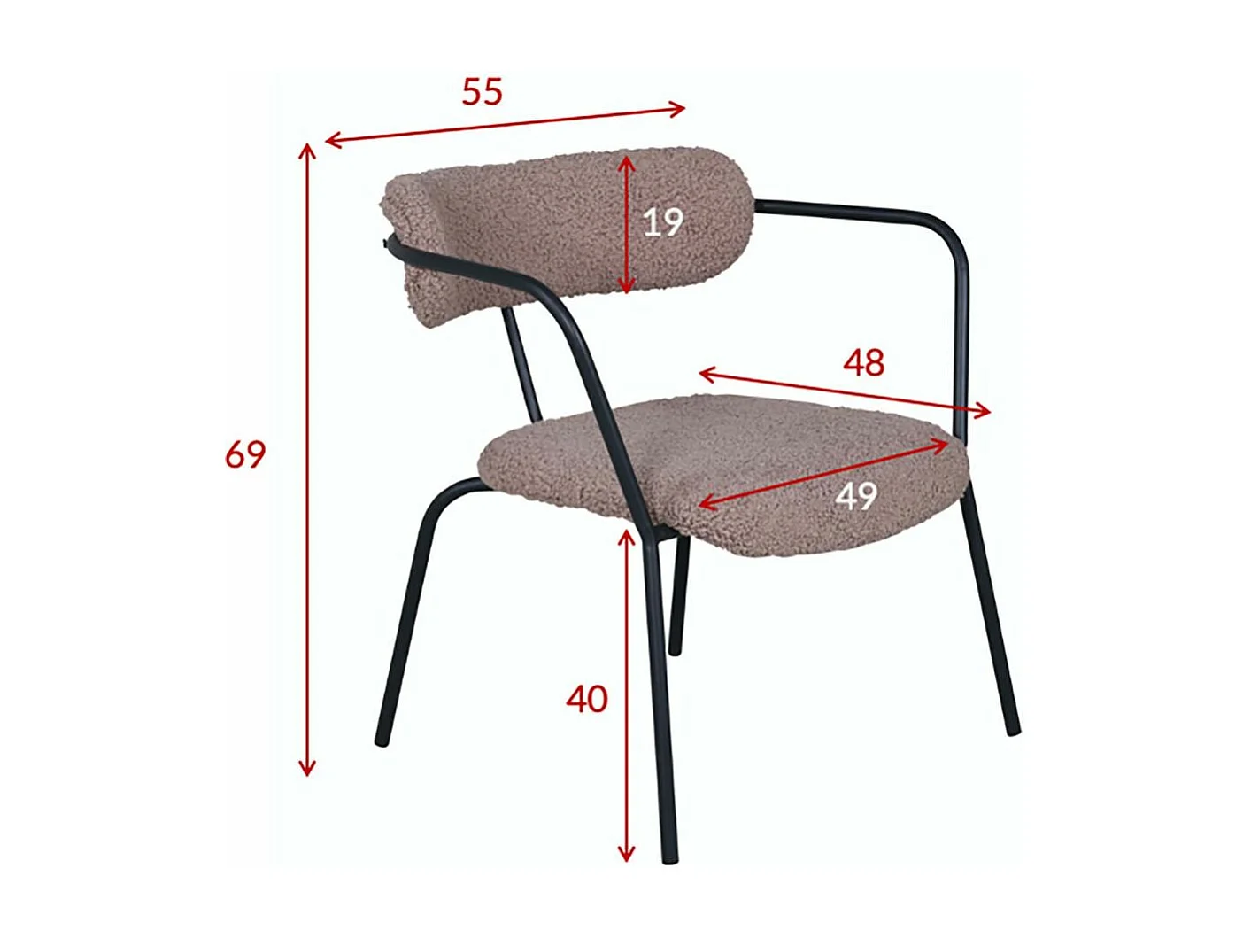 Fauteuil Design Bouclette "Duffy" 69cm Blanc Cassé