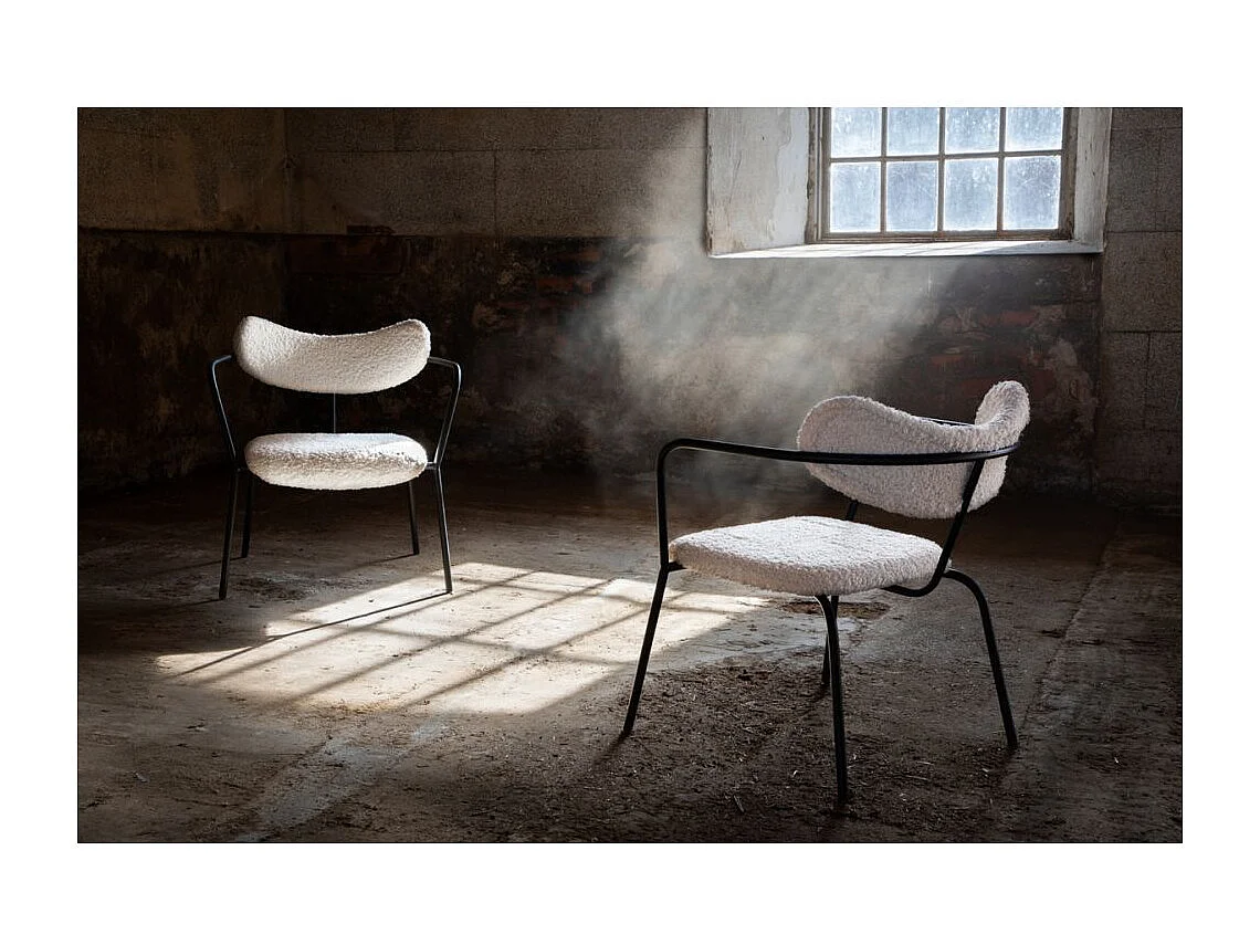 Fauteuil Design Bouclette "Duffy" 69cm Blanc Cassé