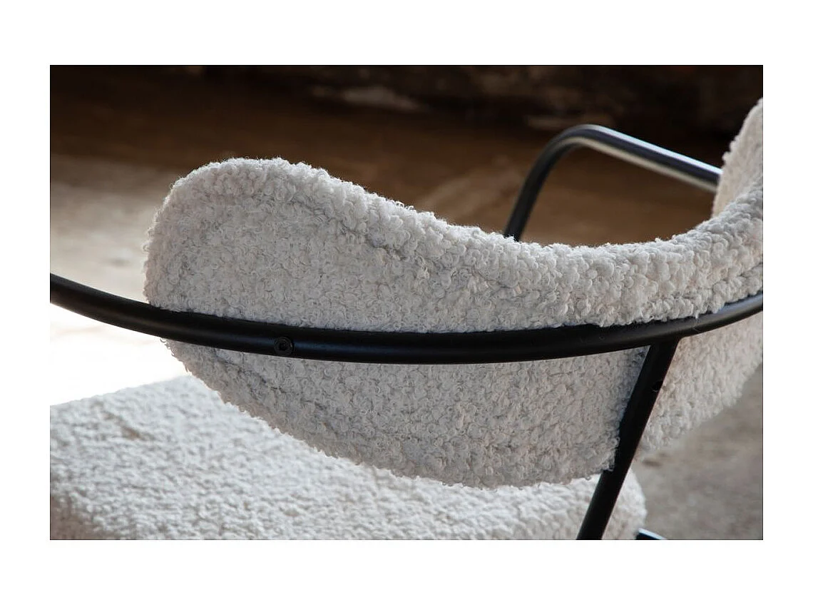 Fauteuil Design Bouclette "Duffy" 69cm Blanc Cassé