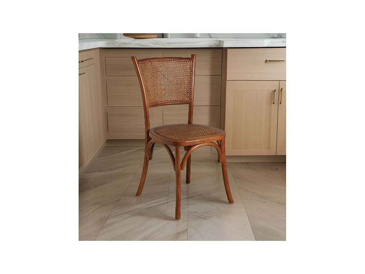 Chaise en hêtre et rotin avec dossier en cannage unitaire
