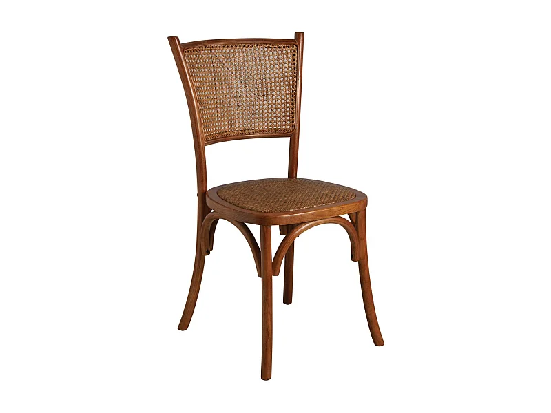 Chaise en hêtre et rotin avec dossier en cannage unitaire